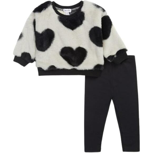 Splendid Baby Girl's Faux Fur Hearts Sweater + Pants (6-12 Months) 2 Piece Set - Picture 1 of 8